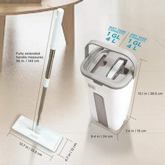 Magic Mop with Bucket, Wet & Dry Dual-Chamber System, 56" Handle, 2 Washable Microfiber Pads - Self-Cleaning Mop for Wood, Tile, Vinyl & Laminate Floors