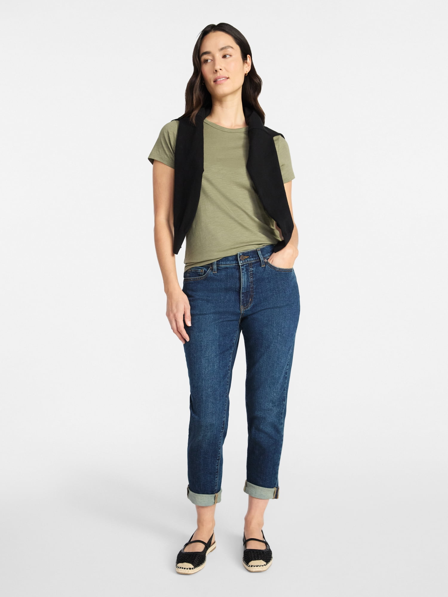 Time and Tru Women's Mid Rise Boyfriend Jeans, 26" Inseam, Sizes 0-22