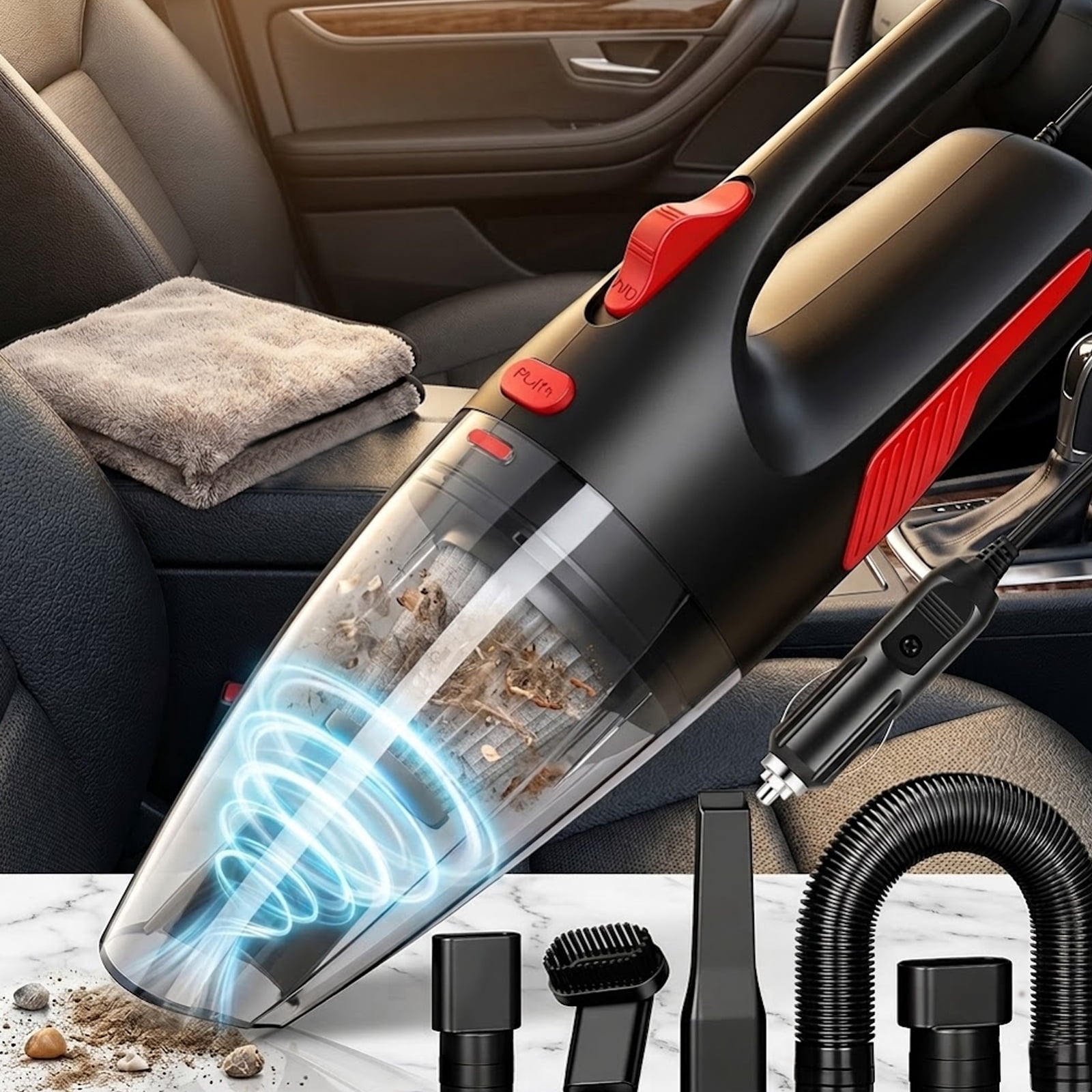 Car Vacuum Cord, Portable Car Vacuum Cleaner with 7000PA Suction,12V High Power Cord Wired Vacuum Cleaner for Car, Lightweight, 0.33L Capacity,Black for Car, Home, Office, Pet