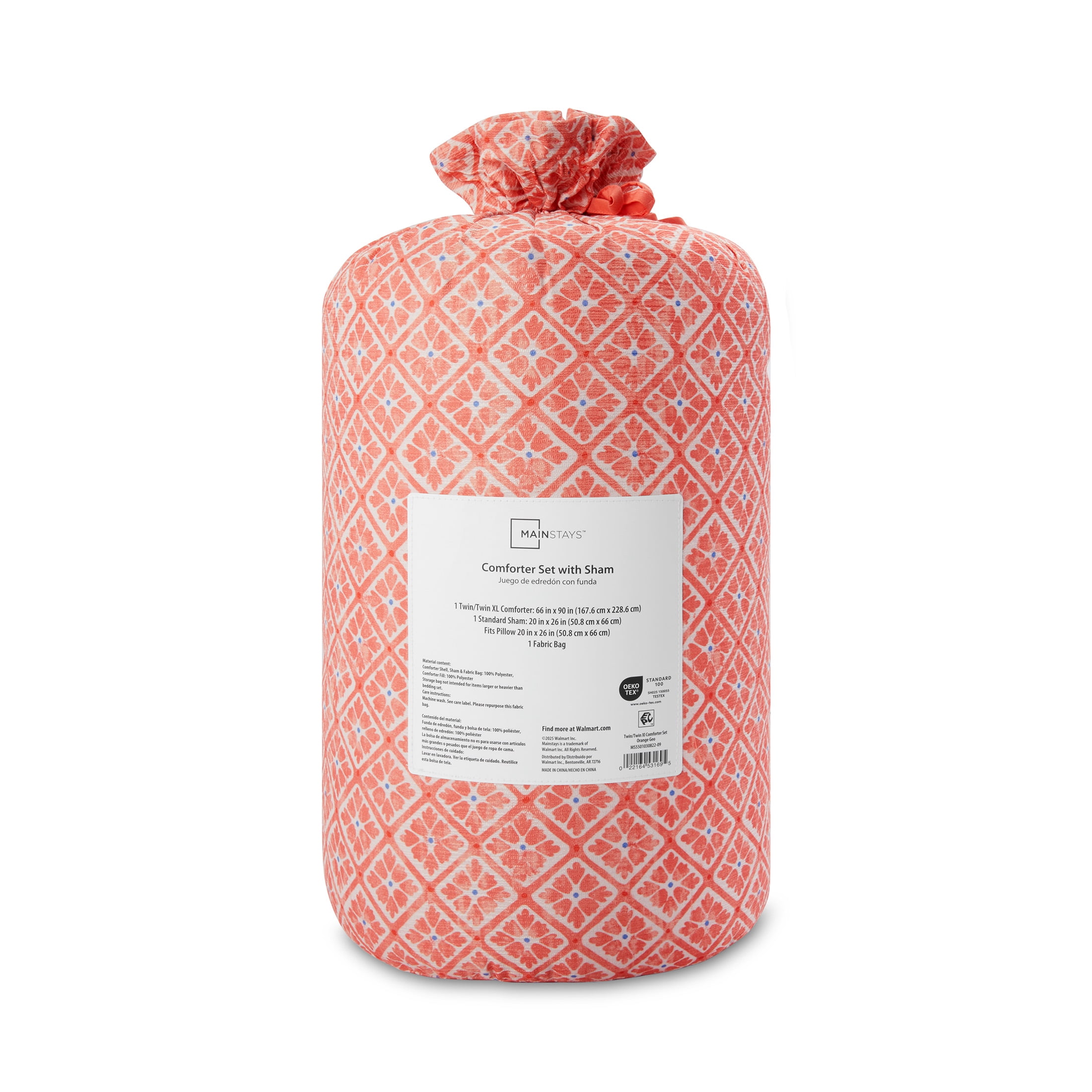 Mainstays by Becky G. & Alejandra Orange Warm Geo Comforter Set with Sham, Twin/Twin XL