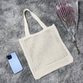 thumbnail image 6 of Yucurem Simple Hollow Knitted Shoulder Bag, Solid Color Crochet Handbag for Daily Shopping Travel (Beige), 6 of 9