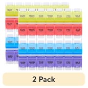 (2 pack) Equate 4-A-Day Weekly Large Pill Planner, Easy Open Pill Organizer
