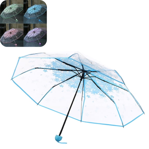 Sakura Transparent Folding Umbrella, 3 Fold Clear Cherry Blossom Rain Umbrella