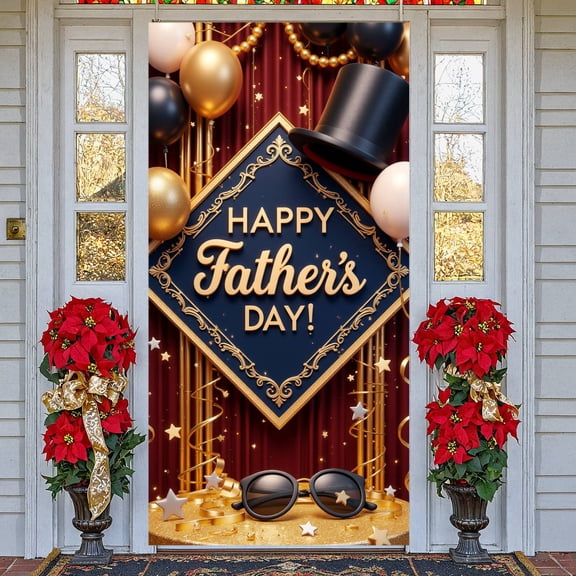 Black & Gold Happy Father's Day Banner Luxury Glam Dad Celebration Backdrop Gold Foil Father Honor Background for Father's Day Party Family Gathering Dad Honor Ceremony