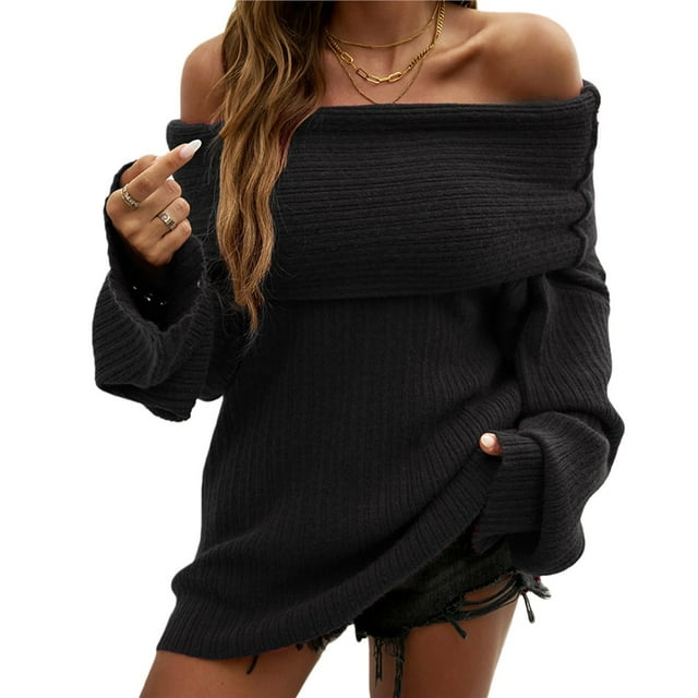Women's Off the Shoulder Sweater Oversized Batwing Sleeve Loose Pullover Sweaters Tops