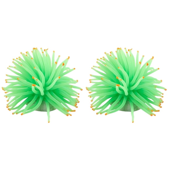 2X Aquarium Decorative Green Silicone Sea Anemone Fish Tank Ornament