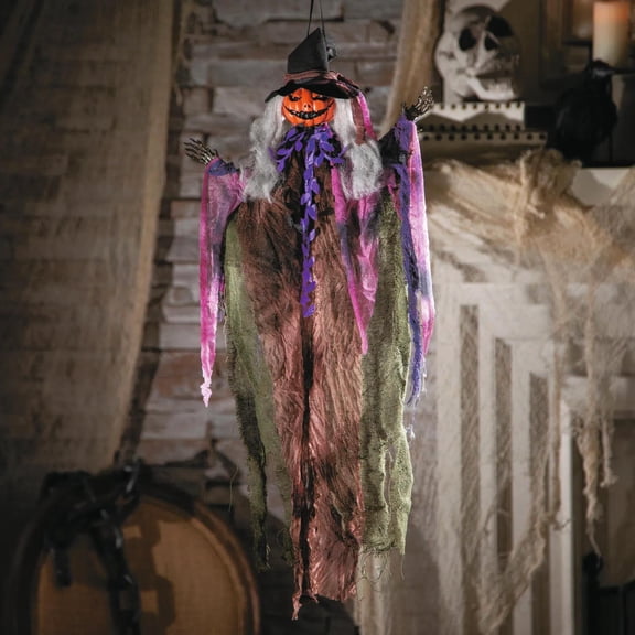 23 1/2" Hanging Pumpkin Head Witch Halloween Decoration