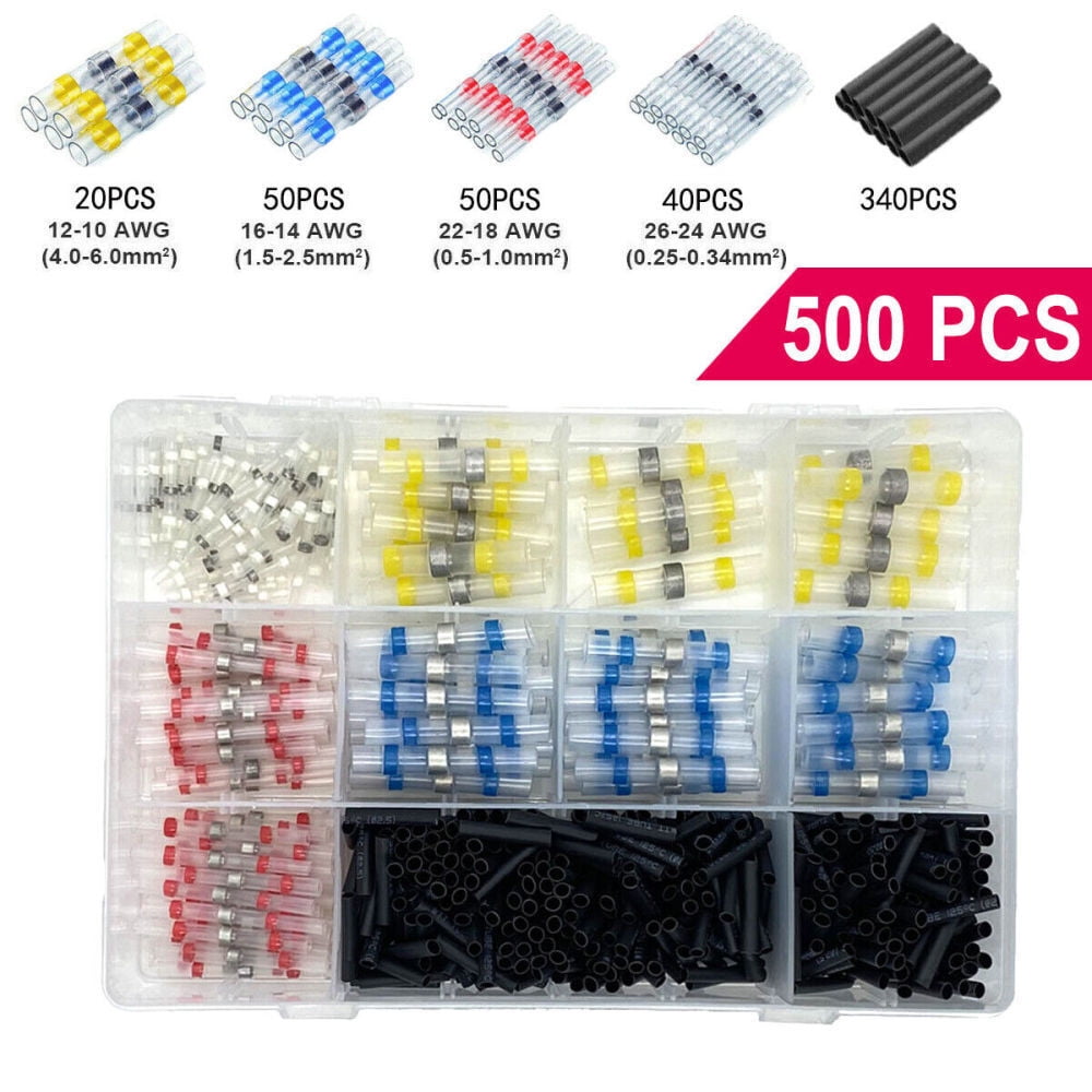 500PCS Solder Seal Wire Connectors, Self-Solder Heat Shrink Butt Connector  Solder Sleeve Waterproof Insulated Electrical Butt Splice Wire Terminals  for Marine Automotive Boat Truck Wire Joint
