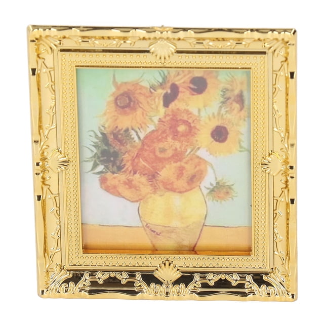 Pintura artística en miniatura 1:12 Jadeshay para casa de muñecas con marco dorado