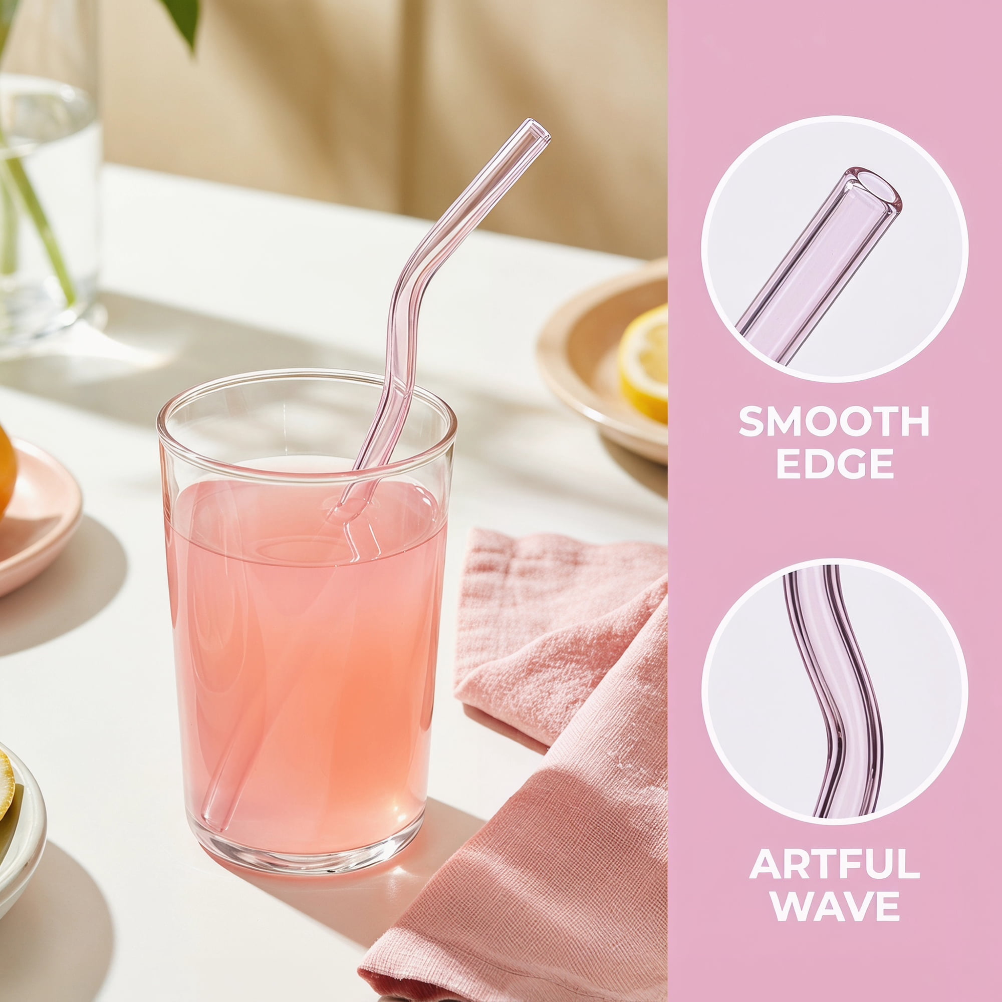 Unique Bargains 10Pcs Reusable Glass Dishwasher Safe Straws Pink