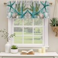 thumbnail image 2 of Coastal Teal Starfish Curtain Valances for Windows, Kitchen Valance Window Treatments Panel 2 Pack, Summer Ocean Beach Shell Pine Leaf Rod Pocket Short Curtains for Bathroom Bedroom 54 x 18 Inch, 2 of 8