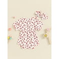 thumbnail image 4 of Suealasg Baby Girl 2Pcs Summer Outfits Short Sleeve Cherry Print Romper +Headband Set 3 6 9 12 18 Months Infant Newborn Girl Clothes, 4 of 7