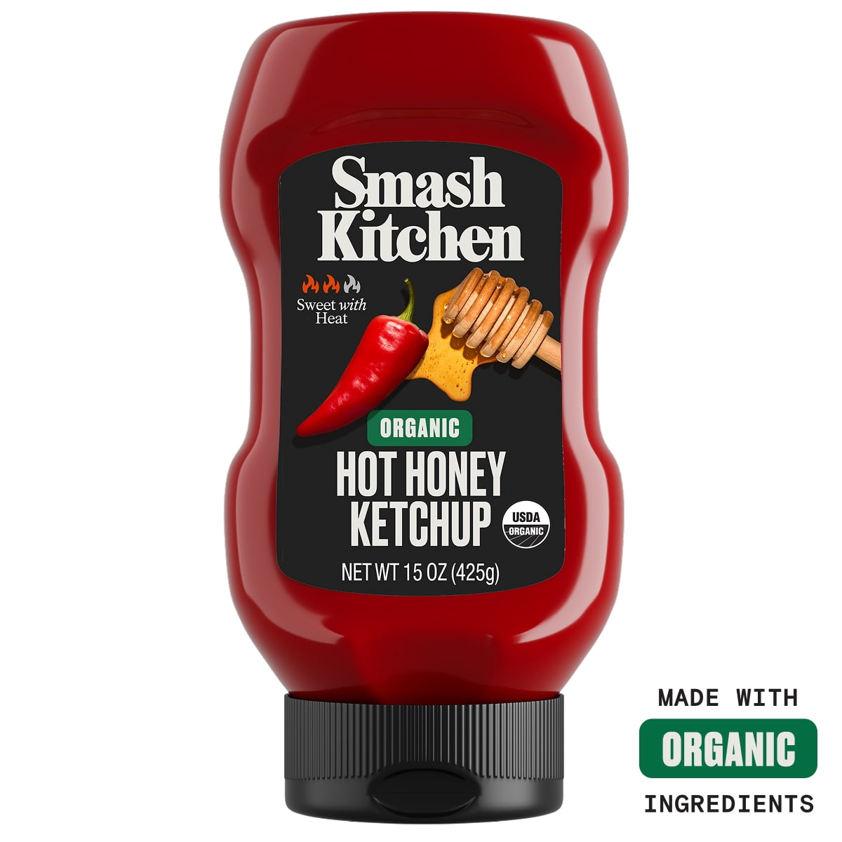 (12 pack) Smash Kitchen Organic Hot Honey Ketchup, 15 oz Bottle