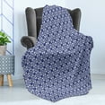 thumbnail image 4 of Dutch Soft Flannel Fleece Throw Blanket, Delft Style Geometric Pattern with Rhombuses and Hexagons Holland Design, Cozy Plush for Indoor and Outdoor Use, 50" x 60", Navy Blue and White, by Ambesonne, 4 of 5