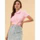 thumbnail image 3 of Camisa De Manga Corta Suave Con Botones Y Cuello Peter Pan Dulce Para Mujer Rosa claro M, 3 of 6