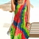 thumbnail image 5 of Vestido corto Vestido plisado sin mangas con estampado tie-dye, amarillo fluorescente, XXL kenally AP002087-29, 5 of 7