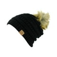 thumbnail image 2 of NYFASHION101 Exclusive Soft Stretch Cable Knit Faux Fur Pom Pom Beanie Hat - Black, 2 of 4