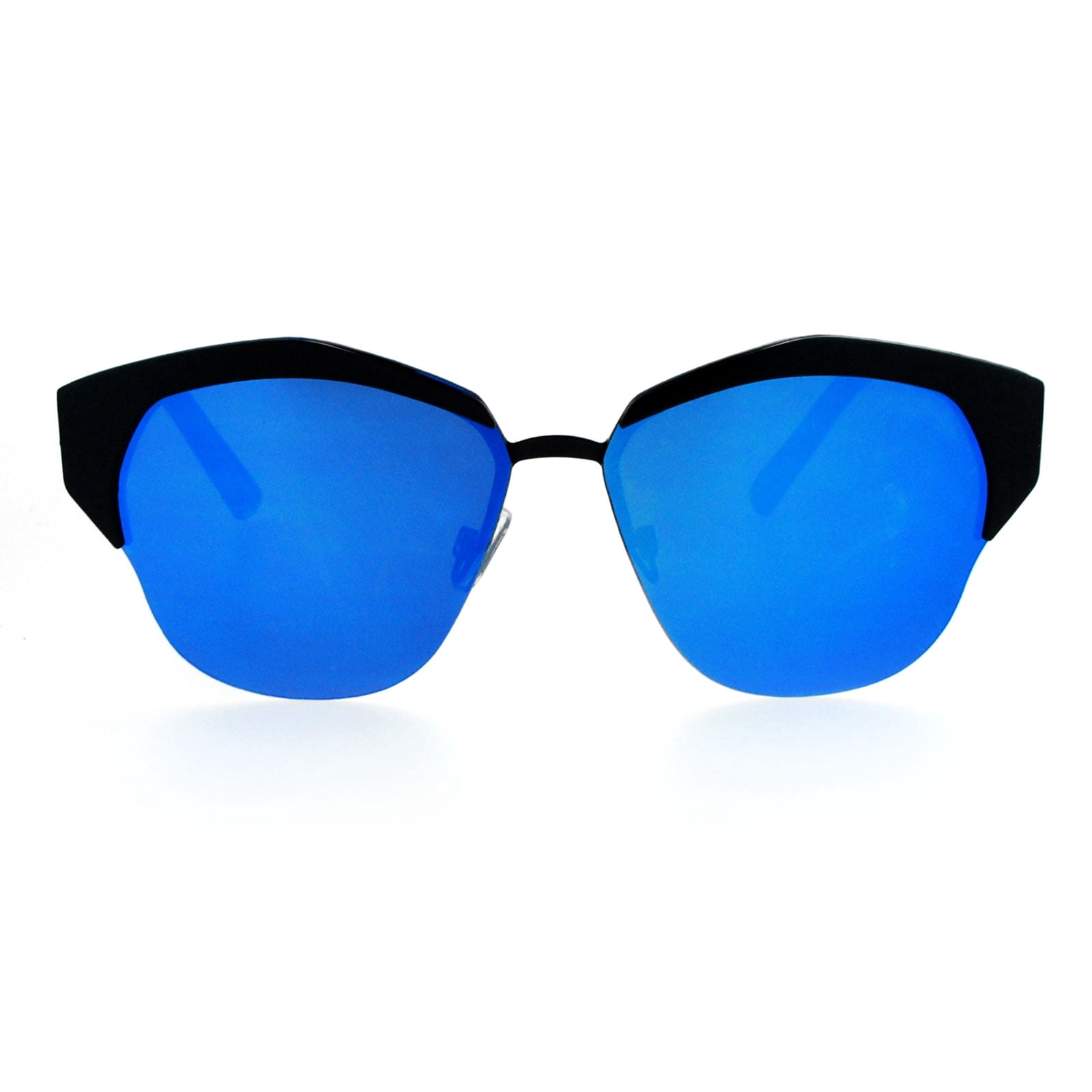 SA106 Mirrored Mirror Lens Retro Flat Lens Futuristic Half Horned Rim