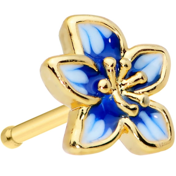 Body Candy Women 20G PVD Steel Nose Ring Tropical Blue Flower Nose Stud Nose Bone Body Piercing Jewelry 1/4"