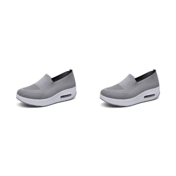 Qarigey Mocasines con tejido de mosca para mujer, zapatos para caminar, zapatos planos de suela gruesa, zapatos calados informales de malla Gris treinta y seis 2piezas
