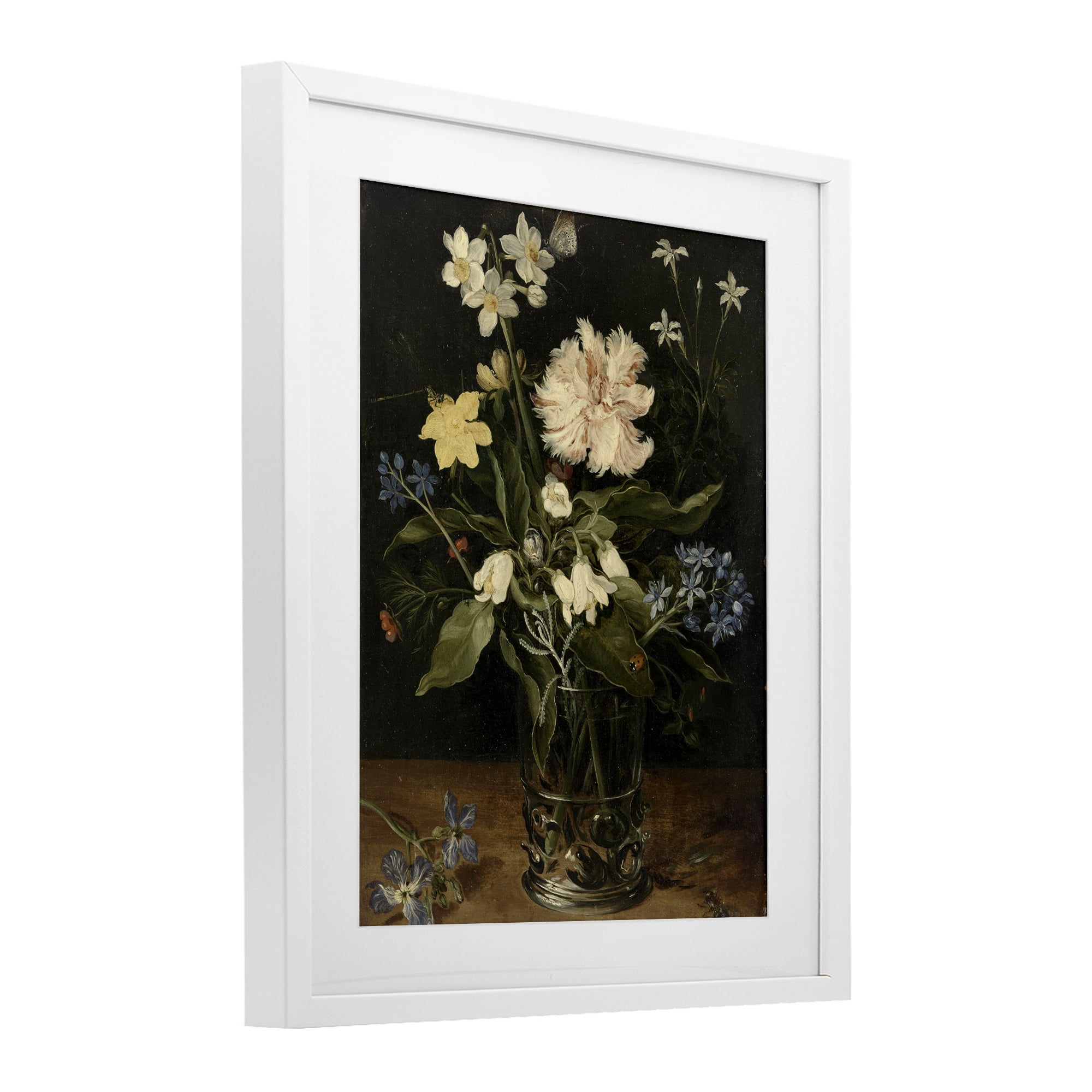 Stupell Industries Chrysanthemum & Flowers in Vase White Framed Print Under Glass, design by Vintage Hustle