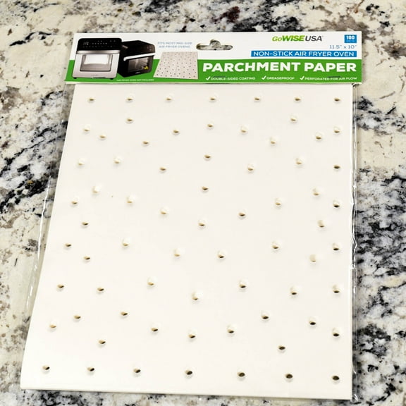 GoWISE USA 11.5 x 10 Inches Perforated Parchment Non-Stick Liners for Air Fryer Ovens - 100 Pcs