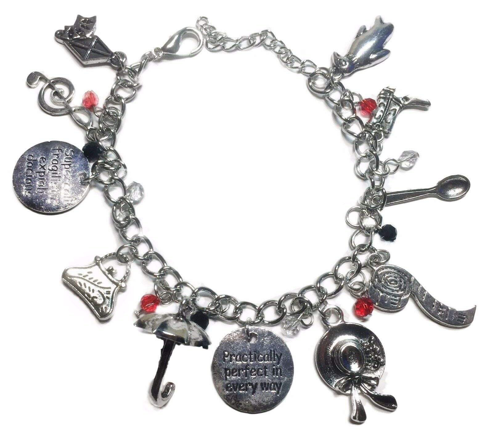 MARY POPPINS CHARM BRACELET SILVER PRACTICALLY PERFECT IN EVERY WAY GIFT BOX BAG