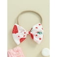 thumbnail image 6 of Suealasg Newborn Baby Girl Outfits Sleeveless Strawberry Print Bow Romper Dress with Headband Set 2Pcs Infant Birthday Photoshoot Dress Summer Clothes, 6 of 9