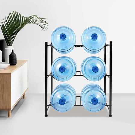 5 Gallon Water Cooler Jug Rack for 6 Bottles, 3-Tier Heavy Duty Water Bottle Holder Storage Rack for 5 Gallon Water Dispenser, Water Bottle Holder with Anti-slip Feet Pads for Homes, Offices (Black)