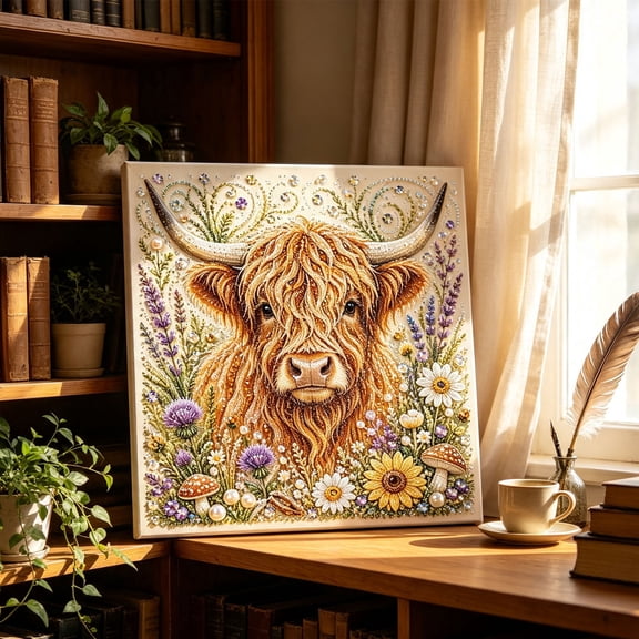 Clearance! Animal Pearl Art DIY Craft Kit 5D Diamond Painting for Adults Beginner, Handmade Pearl Beads Diamond Dots Painting Gem Sparkling Horse Home Wall Decoration (HightLand Cow)