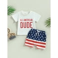 thumbnail image 2 of Wassery 4th of July Baby Boys Independence Day Clothes Letters Print Short Sleeve Round Neck T-Shirts and Contrast Color Checkerboard Shorts 2Pcs Set 0-3T My First Independence 's Day, 2 of 9