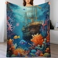 thumbnail image 5 of Underwater World Ship Coral Blankets Flannel Blanket with Soft Throw Blanket for Couch, Bed, Sofa Luxurious Warm And Cozy for All Seasons, 5 of 8