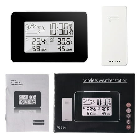 BESTYASH Digital Weather Station with Moon Phase, Barometer, Alarm, and Backlight - Black, Accurate Indoor Outdoor