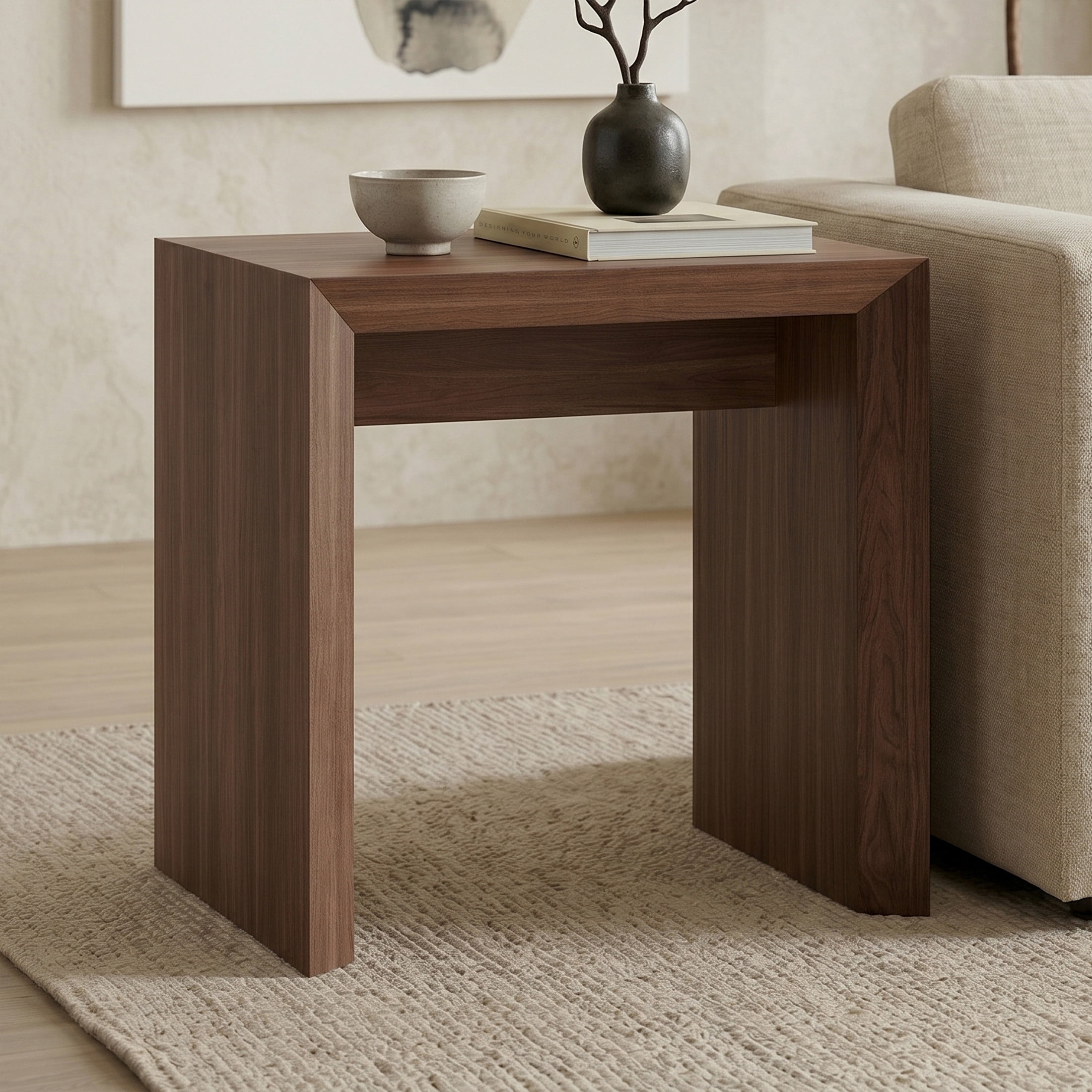 Evelyn&Zoe Modern/Contemporary 22" Wide Satin Walnut Side Table