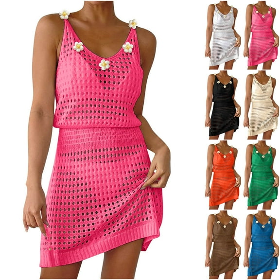 Axiiglly Swimsuit Coverup for Women Flower Crochet Sundresses Hawaiian Summer Dresses Hollow Out Beach Cover Ups Stretchy Bathing Suit Cover Up Casual Vacation Outfits