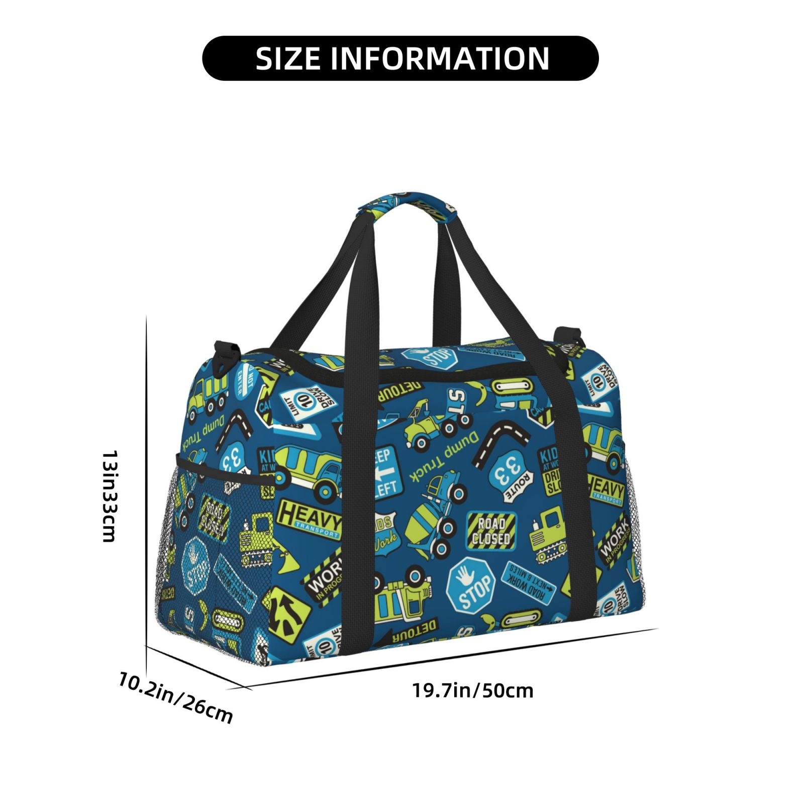 Fuzoiu Dump Truck Print Travel Duffle Bag,Carry On Tote Bags,Duffel Bag,Sport Gym Bag, Hospital Bag for Labor and Delivery, Overnight Bag,Luggage Bag
