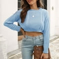 thumbnail image 4 of MIUOWANP Cropped Sweaters for Women Plus Women Casual Fashion Solid Pullover Sleeve Round-Neck Sweater Blue S, 4 of 5