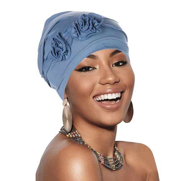 Women's Headbands Flower Head Hat Cap Ethnic Bohemian Floral Hair Cover Wrap Turban Headwear Turban Cap Pleated Hat,Blue Women's Accessories Heardband
