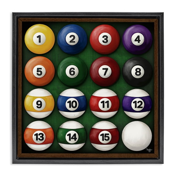 Stupell Industries Eclectic Traditional Billiards Balls Black Floating Frame Canvas Art, 18 x 18, by Mollie B.