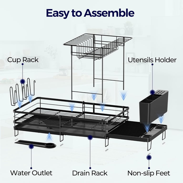 Delamu Large Expandable Dish Drying Rack, Black photo 5
