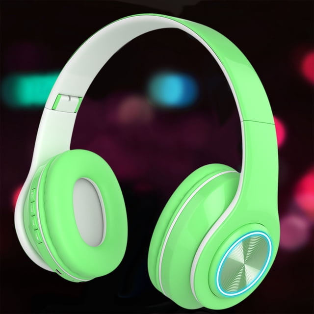 Auriculares Bluetooth, Auriculares inalámbricos, Auriculares Bluetooth, Auriculares inalámbricos, Auriculares plegables con luces LED, Auriculares brillantes, Auriculares con tarjeta enchufable, Auric