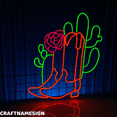 thumbnail image 2 of Craftnamesign Cowboy Boots Cactus Neon Sign, Cowboy Boots Wall Art, Home Wall Decor, 2 of 4