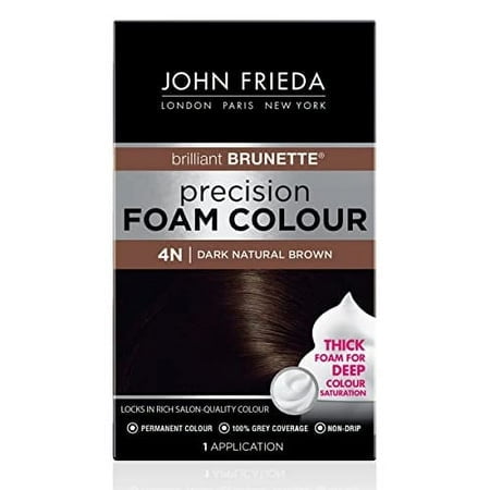 John Frieda Precision Foam Color, Dark Natural Brown 4N, Full-coverage Hair Color Kit, with Thick Foam for Deep Color Saturation, Stocking Stuffer