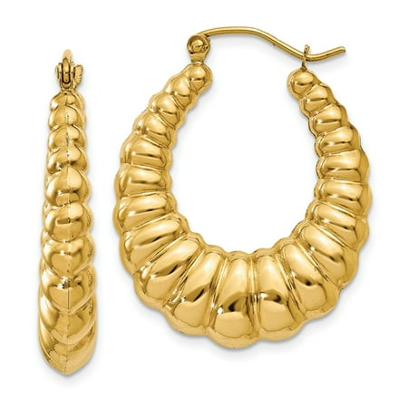 14K Yellow Gold 4 MM Scalloped Shrimp Hoop Earrings MSRP $545
