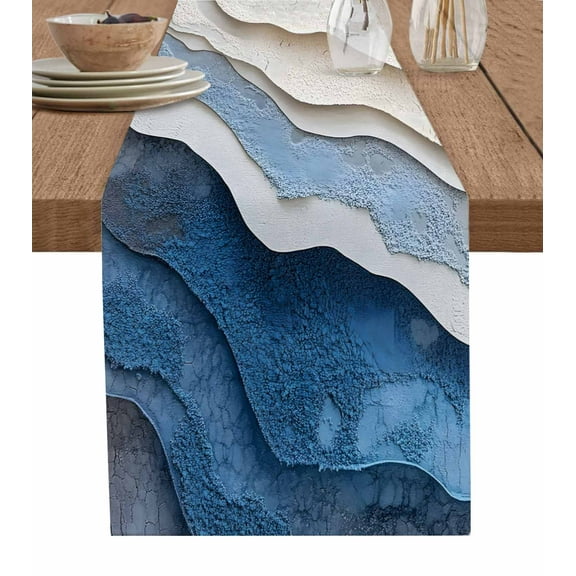 Hokiten Table Runners 72 Inches Long Dress Scarves, Blue Ombre Farmhouse Kitchen/Dining Table Runner, Coffee Tablerunners, Modern Wave Abstract Art 18x72 Inch