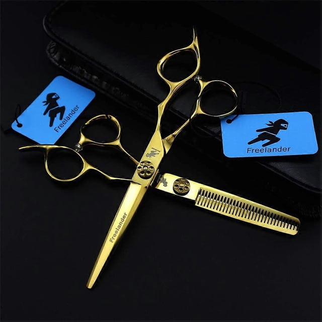 Juego de tijeras profesionales para cortar el cabello, 6 pulgadas, acero dorado 440C, tijeras de barbero con cuchillas afiladas de precisión.