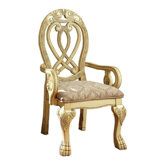 Traditional Wooden Arm Chair with Intricate Carvings, Set of 2,Gold and Brown- Saltoro Sherpi