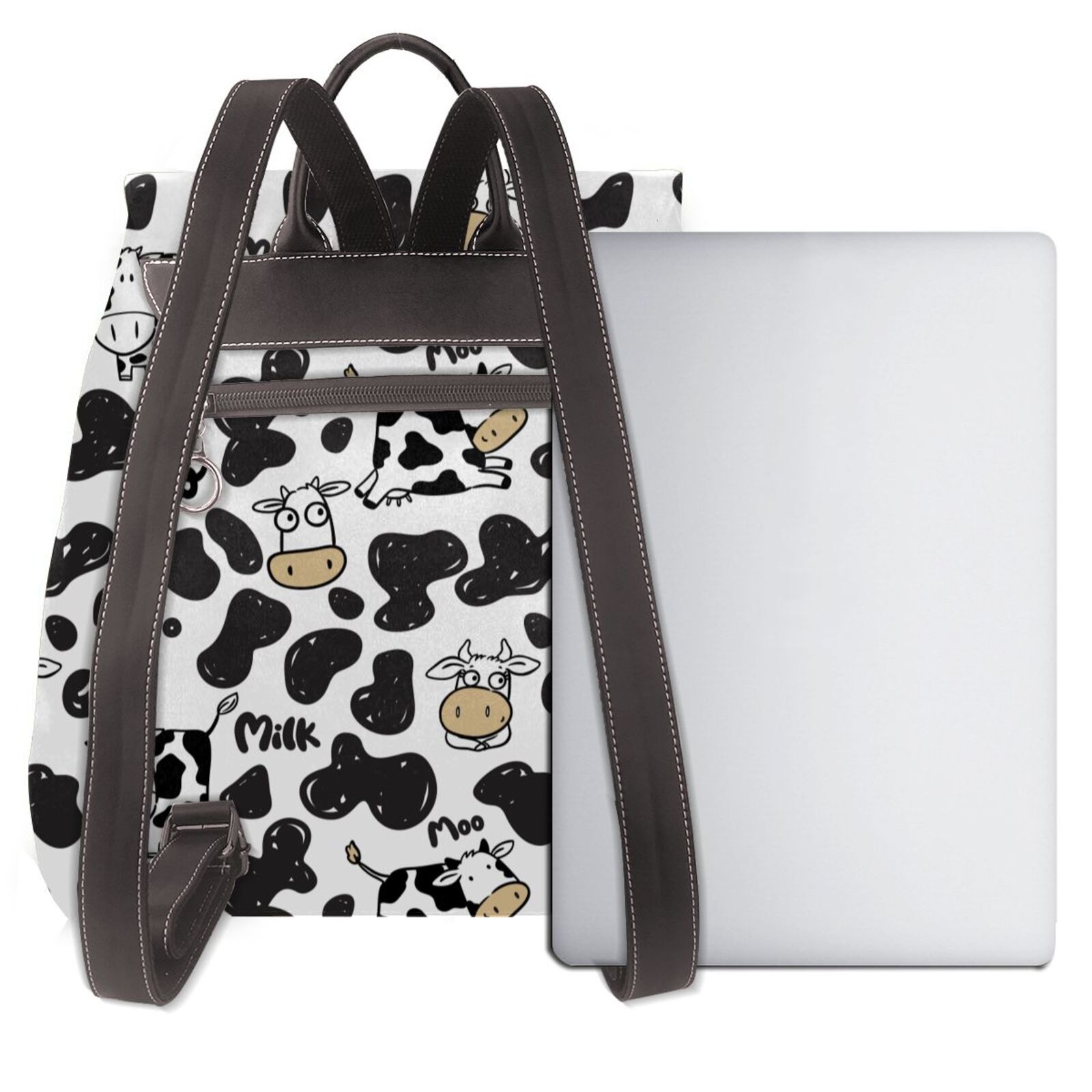 Kuqiui Cow Print Leather Backpack Purse For Women Fashion Ladies Vintage Bags Casual College Travel Backpacks bag
