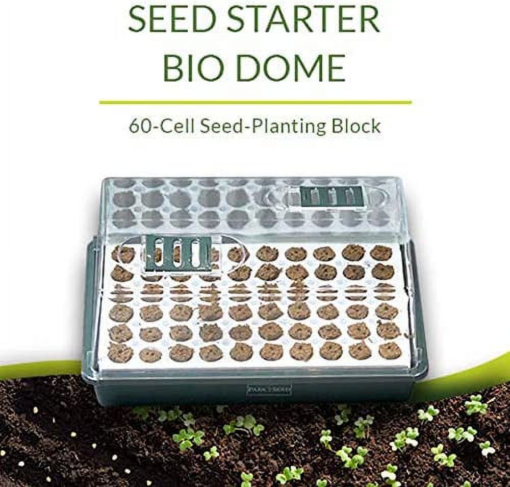 Seed Starter Kit with 60 Cell Planting Block, Base Tray, Humidity Dome & 60 Bio Sponges