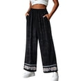 thumbnail image 5 of Admvng Womens Plus Size Pants Satin Embroidered Wide Leg Elastic Waist Casual Summer Full Length Trousers with Pockets, 5 of 6